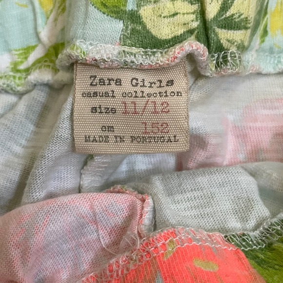 Zara Girls Tropical Floral Print Shorts Size 11/12 Coral Pink Drawstring Elastic - Picture 3 of 7